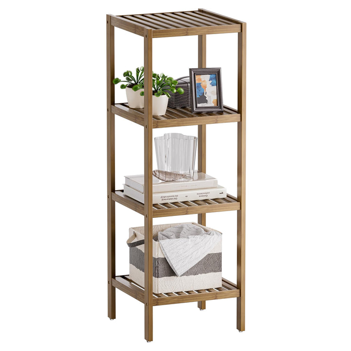 SMIBUY Badezimmer-Aufbewahrungsregal, 4 Ebenen, Bambusregal, Organizer, multifunktionales Regal für