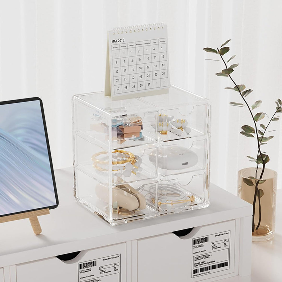 Jumuao Aufbewahrungsbox Kunststoff, Mini Schubladenbox, Kleinteilemagazin mit 6 Schubladen, Desktop