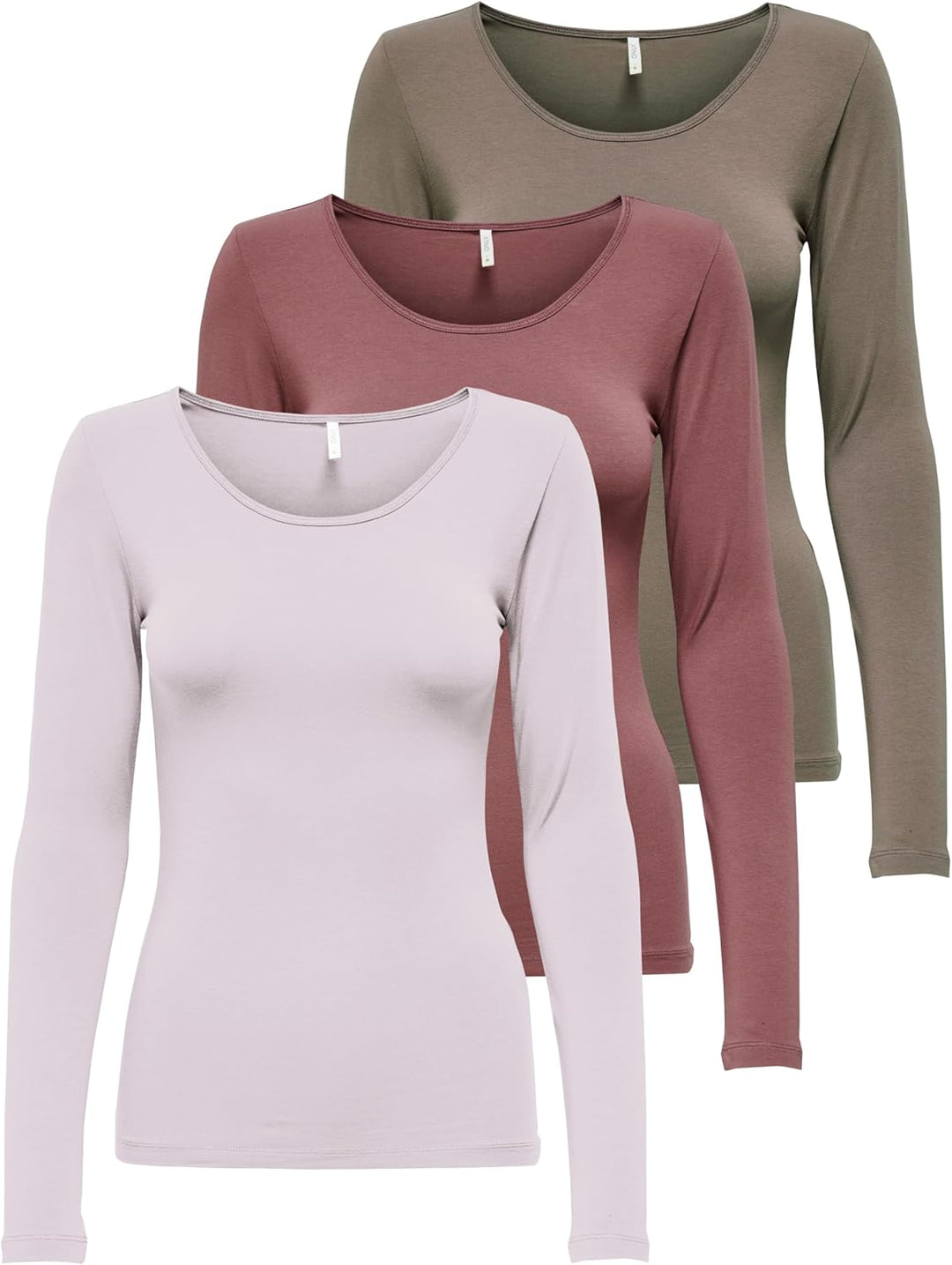 ONLY Damen Longsleeve Onllive Love Life Basic Damen-Shirt M 1x Rose Brown, 1x Walnut, 1x Lavender Fo
