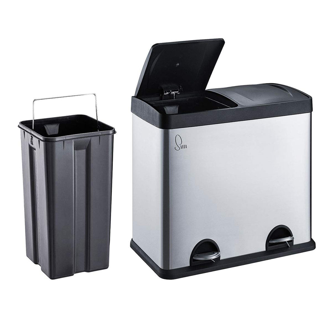 SVITA T2X24 Edelstahl Mülleimer 48 Liter Silber 2 x 24L Treteimer Abfalleimer Mülltrennung mit