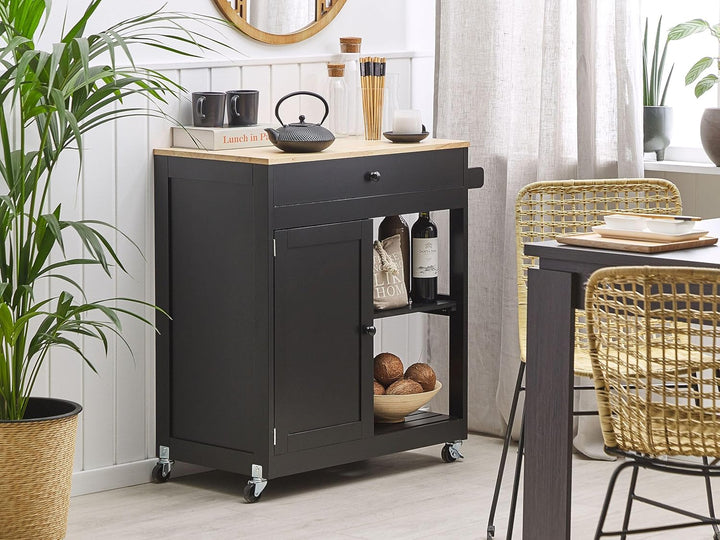 Beliani Moderner Servierwagen mit Schublade Schrank Ablage Landhausstil schwarz Trapani