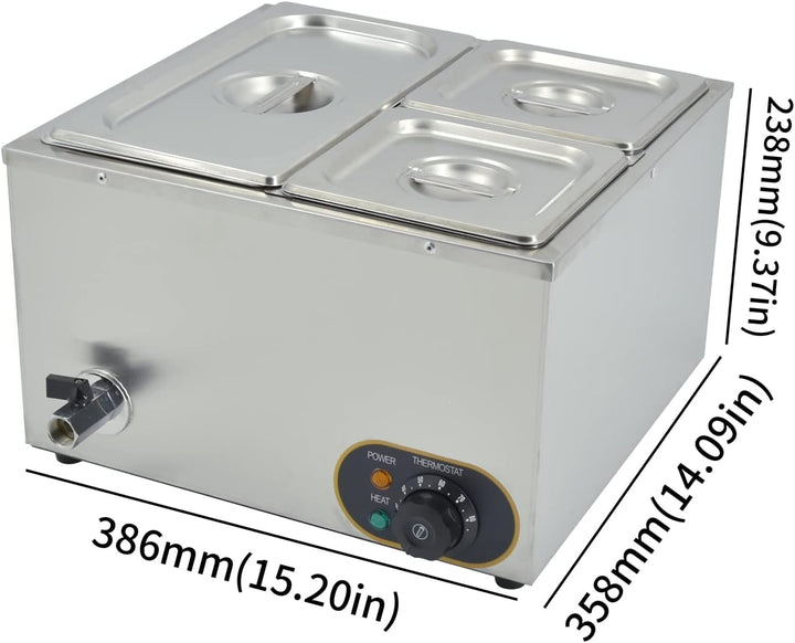 MOOTACO Elektrischer Wasserbad aus Edelstahl, Speisenwärmer Buffet, 1 x 1/3 GN Behälter + 2 x 1/6, m