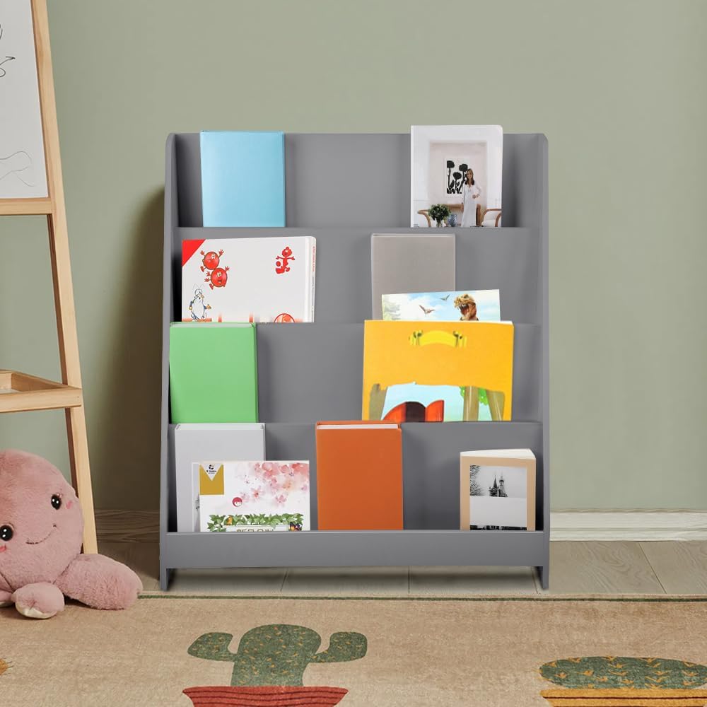 OHMG Bücherregal für Kinder, Aufbewahrung, Spielzeug, Kinder, Bibliothek, Buch, 4 Ebenen, Bücherrega