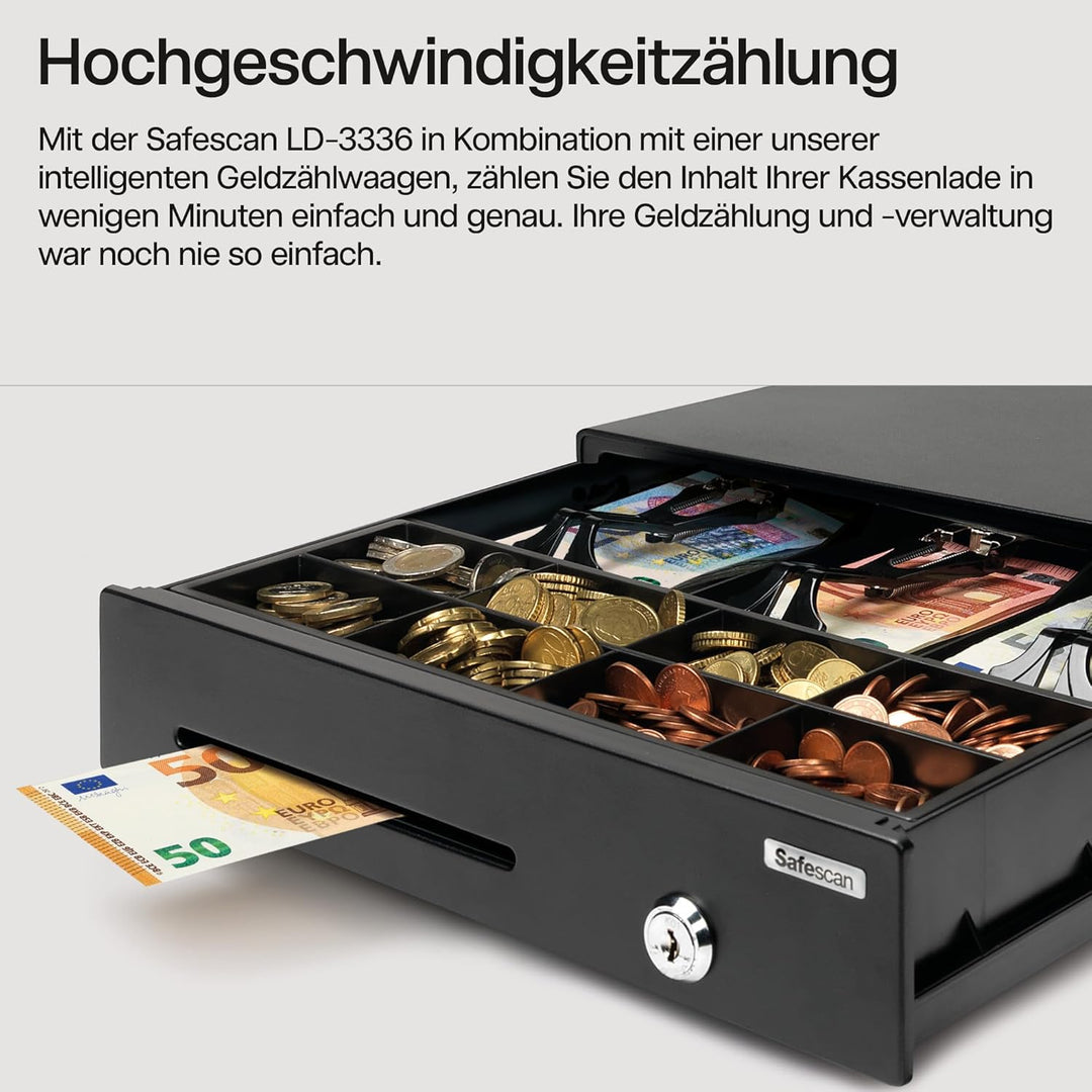 Safescan LD-3336 Light-Duty Kassenschublade mit 3 Fächern für Banknoten und 8 für Münzen - Kassenlad