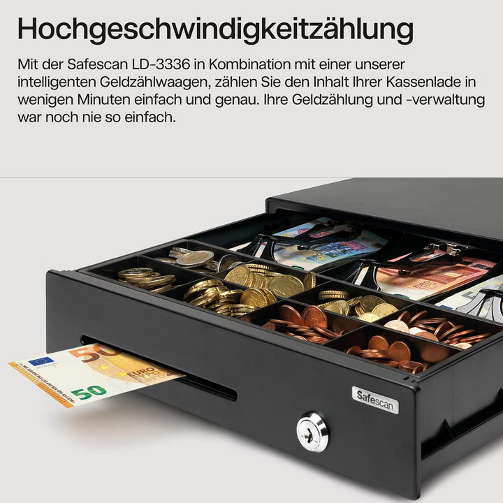 Safescan LD-3336 Light-Duty Kassenschublade mit 3 Fächern für Banknoten und 8 für Münzen - Kassenlad