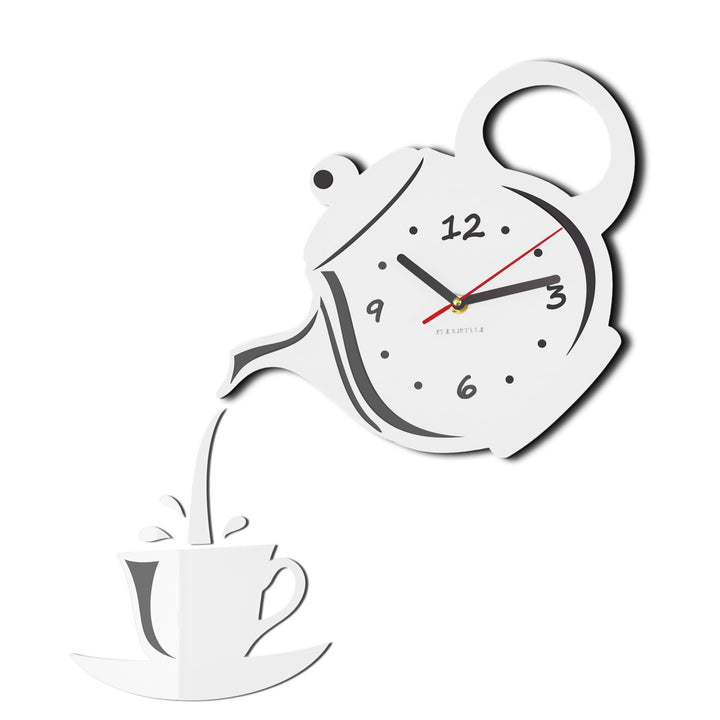 FLEXISTYLE Moderne Wanduhr für die Küche Tasse Und Kanne, 45 cm x 45 cm, 3D, leise, Design, Made in