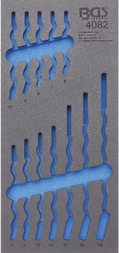 BGS 4082 | Werkstattwageneinlage 1/3: Maul-Ringschlüssel-Satz | 12-tlg. | SW 6 - 22 mm | Gabelringsc