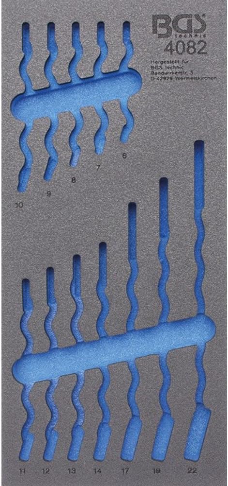 BGS 4082 | Werkstattwageneinlage 1/3: Maul-Ringschlüssel-Satz | 12-tlg. | SW 6 - 22 mm | Gabelringsc