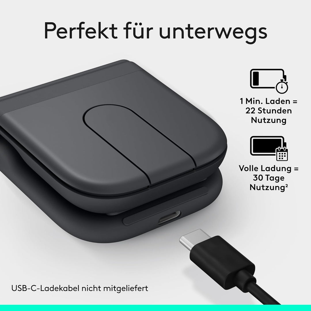 Logitech Mobi Fold, ultramobile Maus für unterwegs, klein und leicht, Touch-Scroll, leise Klicks, 4K