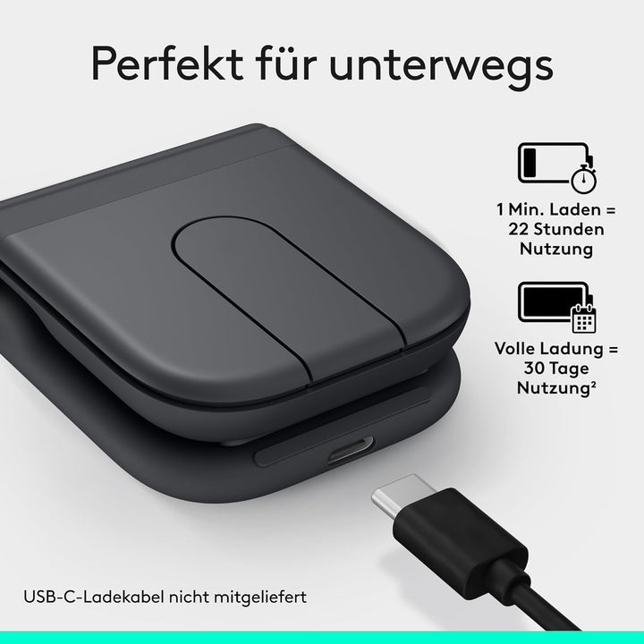 Logitech Mobi Fold, ultramobile Maus für unterwegs, klein und leicht, Touch-Scroll, leise Klicks, 4K