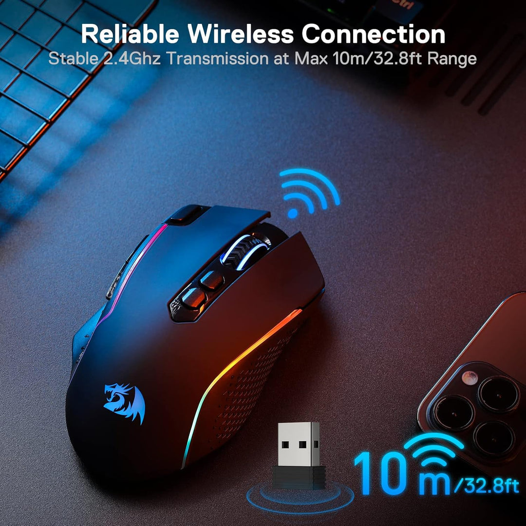Redragon M810 Pro Kabellose Gaming-Maus, 10000 DPI Kabelgebundene/Kabellose Maus mit Schnellfeuertas