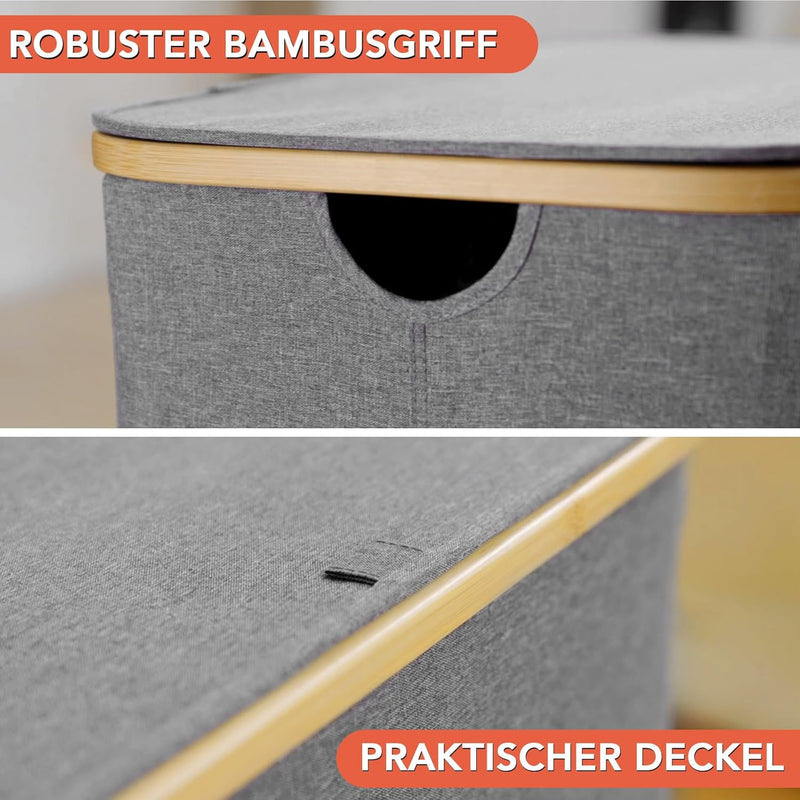 SOUTHGATE 170L Wäschekorb 3 Fächer mit Deckel, Faltbare Wäschesammler mit herausnehmbaren Wäschesack
