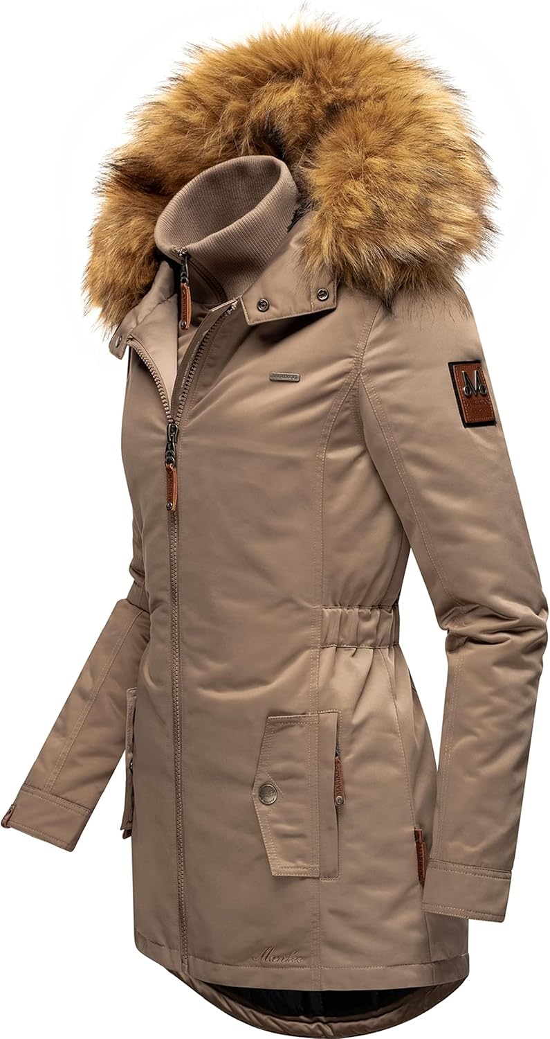 MARIKOO Damen Warmer Winterparka mit Kapuze Sanakoo XS-XXL S Taupe, S Taupe