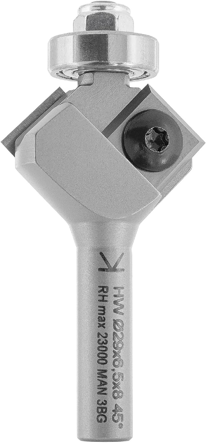 ENT 20293 Wendeplatten Fasefräser HW, Schaft (S) 8 mm, Durchmesser (D) 32 mm, NL 12 mm, E 45°, mit K