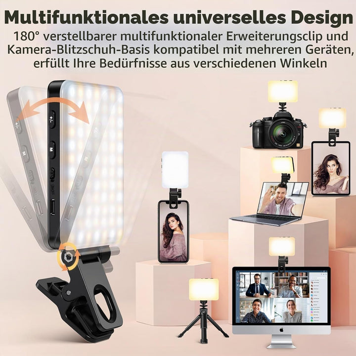 Selfie Licht Handy, 3000-10000K 3 Lichtmodi Handylicht, 2000Mah Eingebauten Akkus, CRI 95+, Selfie L