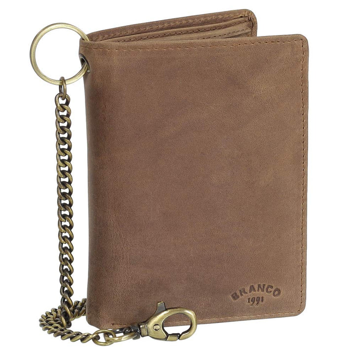 Luxus Leder Bikerbörse mit Kette Biker Geldbörse Portemonnaie Geldbeutel 10 cm 41013 Farbe Rust, Rus