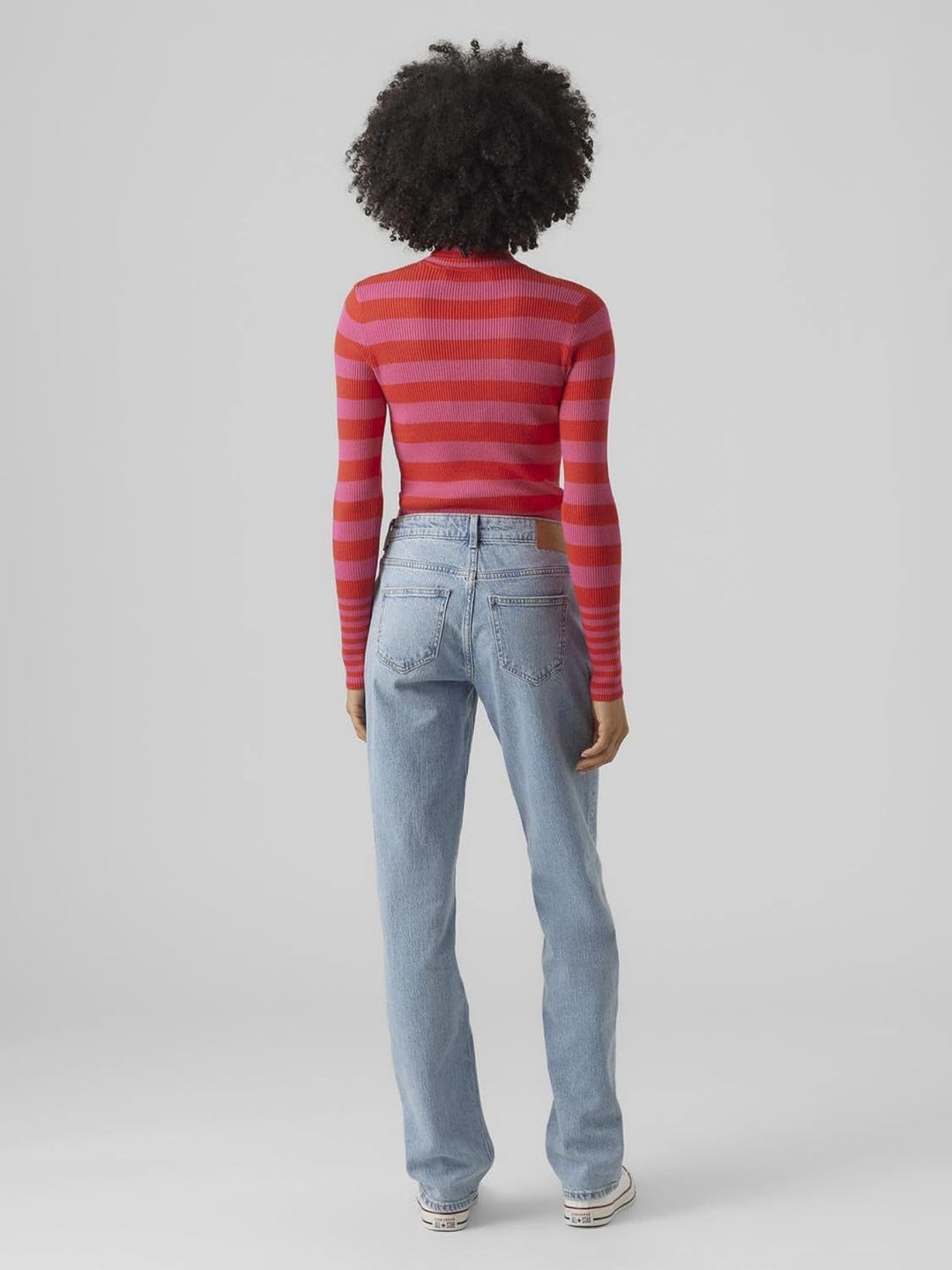 VERO MODA Damen Vmmaxine Ls Rollneck Boo Pullover L Tomato/Stripes:w. Fuchsia Purple, L Tomato/Strip