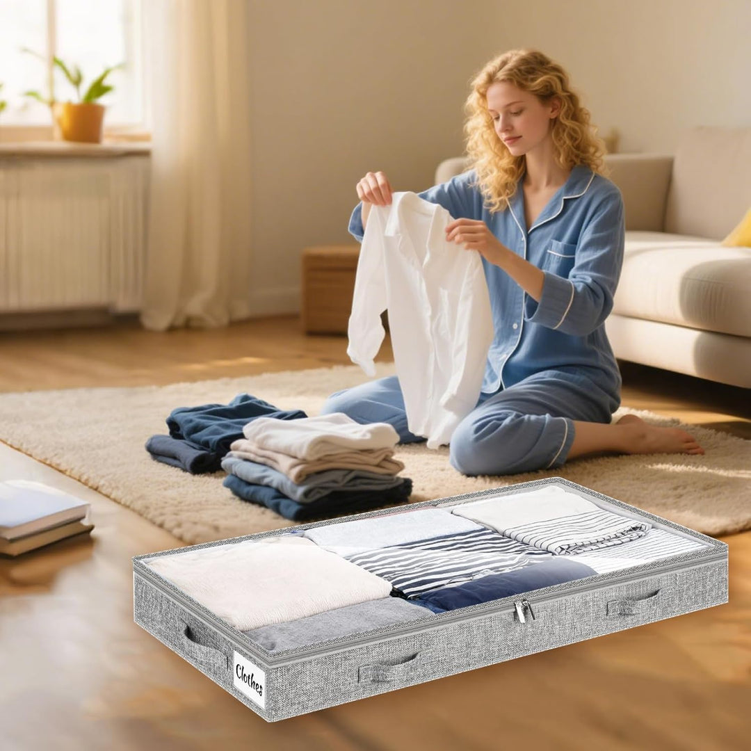 Unterbett Aufbewahrungsbox 4 Stück Unterbettkommode und klarem Transparenter Deckel, 10 cm hoch Falt