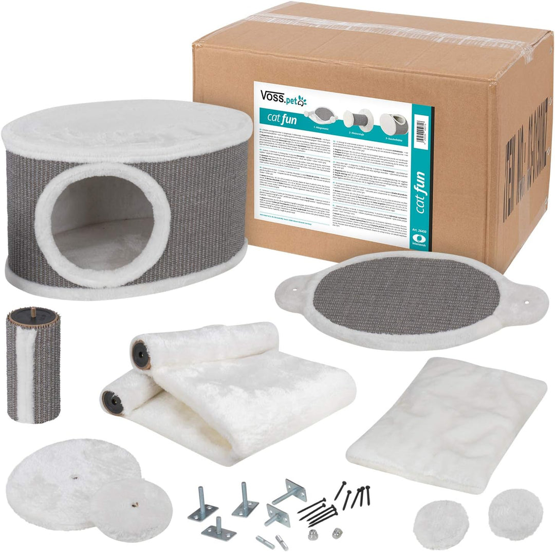VOSS.PET Kletterlandschaft „cat Fun“ Kletterwand für Katzen Hängematte Kletterstufe Katzenhöhle Sisa