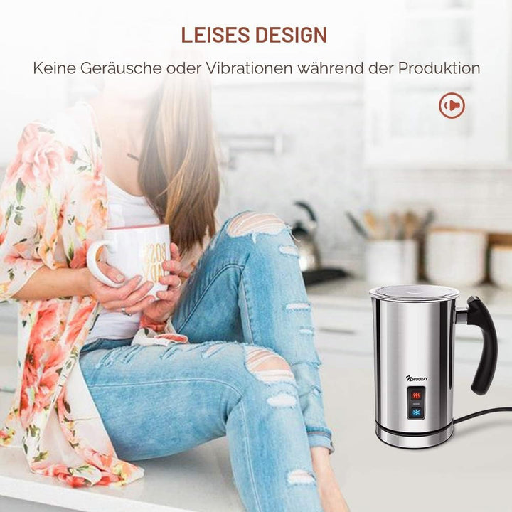 NWOUIIAY Milchaufschäumer Elektrisch 500W Edelstah Automatischer Milchschäumer 240ml Für heissen und