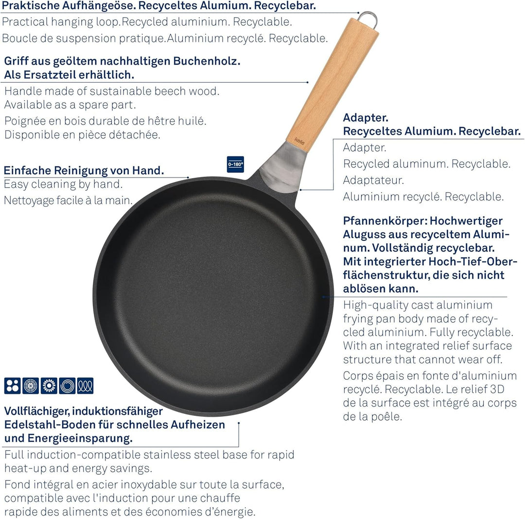 kela Wok-Pfanne Vitana, Ø 30 cm, 5 L, Aluguss, grau, recycelbar, Allherdboden, antihaftbeschichtet,