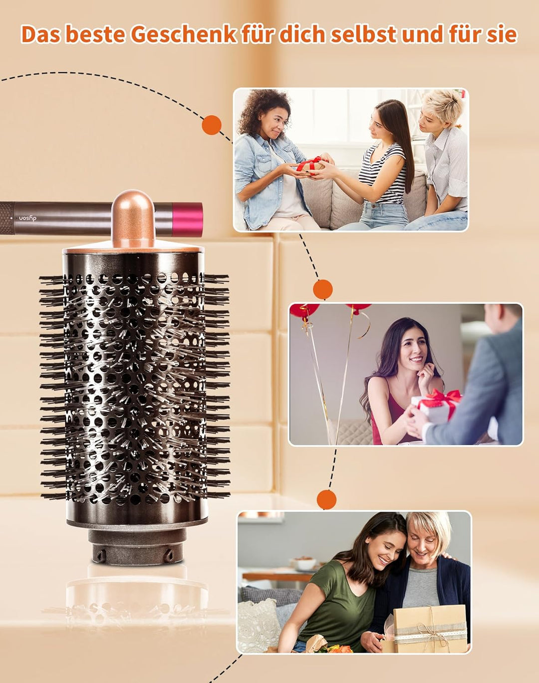 Verbesserte grosse, runde Volumenbürste für Dyson für Airwrap Aufsätze HS01 HS05, Volumenaufsatzbürs