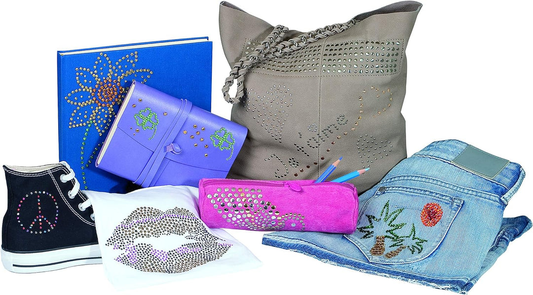 Pebaro 0259 Strass Set, Strasskolben, 12 Aufsätze für verschiedene Grössen, 1.440 Strasssteine, Niet