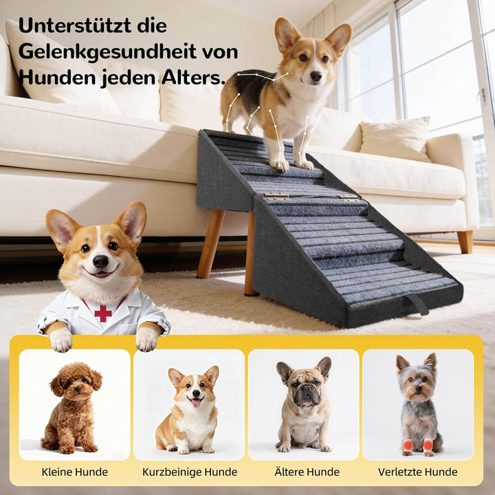 Hundetreppe für kleine Hunde, 2-in-1-Trittleiter und Ottomane – zusammenklappbare Hundetreppe für da