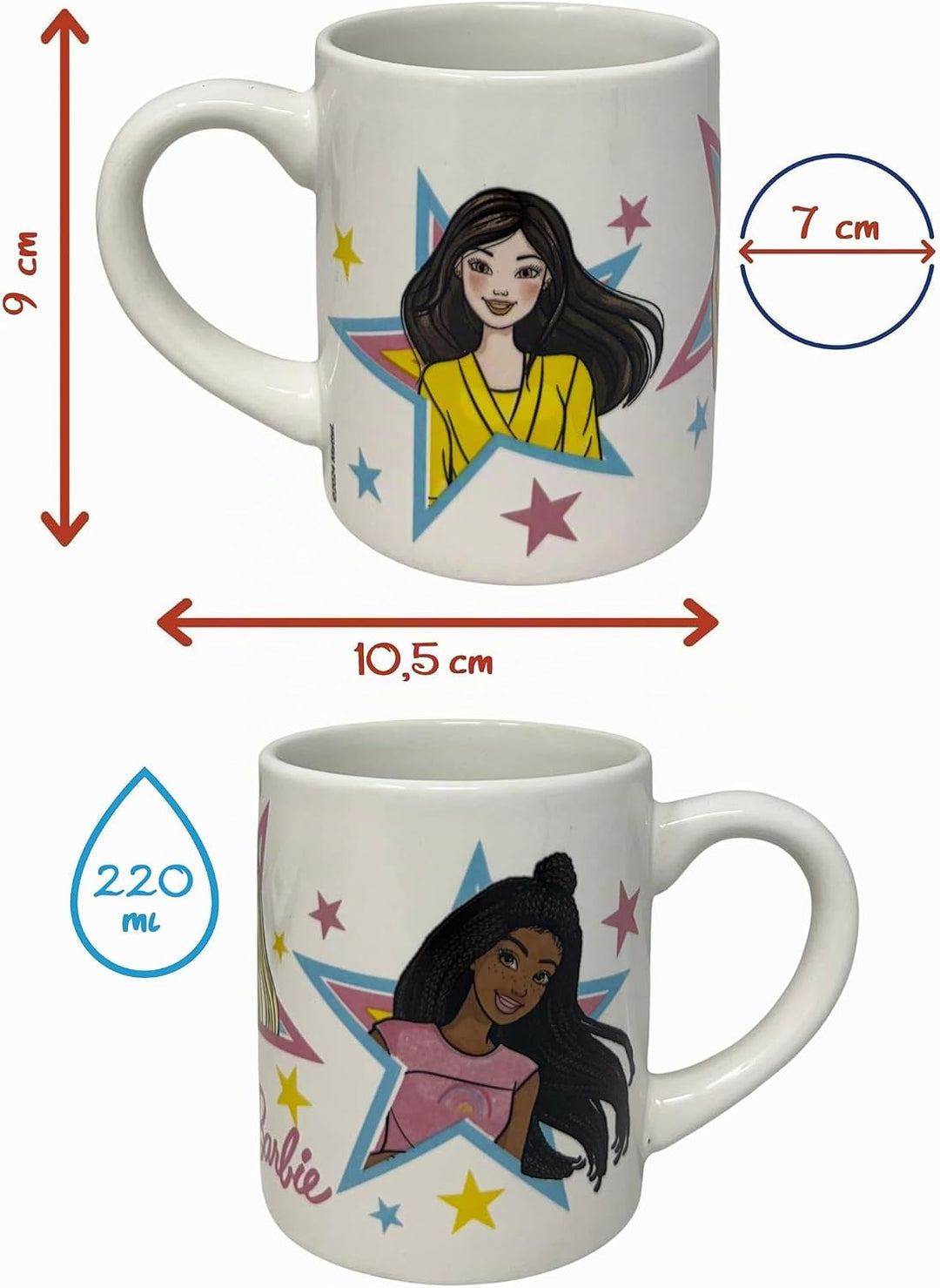 CARTOON Set 3-teilig aus Keramik Barbie Tasse Müslischale Teller Kindergeschirr Tischservice im Set,