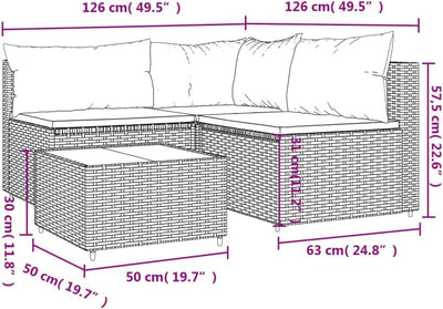 vidaXL 4-TLG. Garten-Lounge-Set mit Kissen Braun Poly Rattan Eckteil+2xMittelteil+Tisch Braun, Eckte