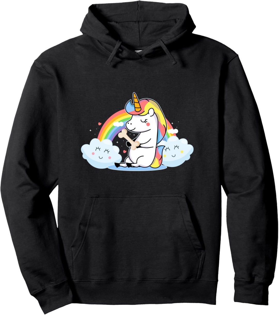 Einhorn Regenbogen Hund Biss Knochen - Lustiges Geschenk Pullover Hoodie