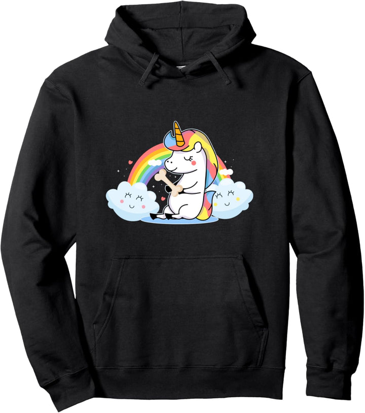 Einhorn Regenbogen Hund Biss Knochen - Lustiges Geschenk Pullover Hoodie