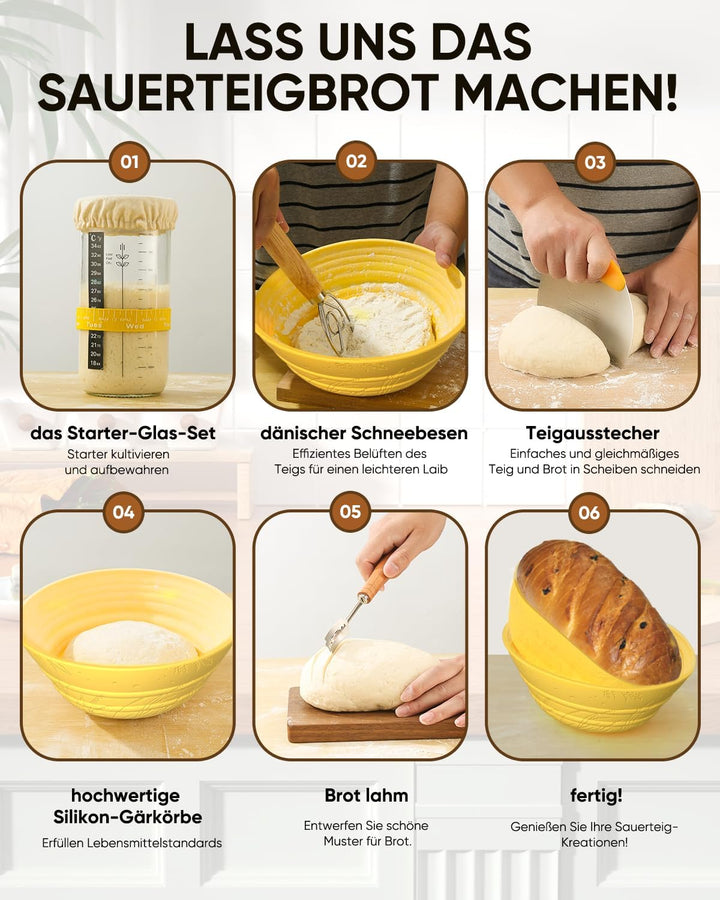 Gärkörbchen - 2 Gärkorb Set aus Silikon Oval und Rund,32 OZ Sauerteig Starter Set (Packung mit 2) Ge