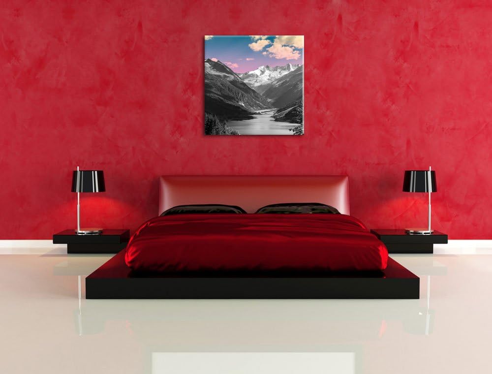 Pixxprint ruhiger See in Berglandschaft als Leinwandbild Quadratisch| Grösse: 70x70 | Wandbild| Kuns