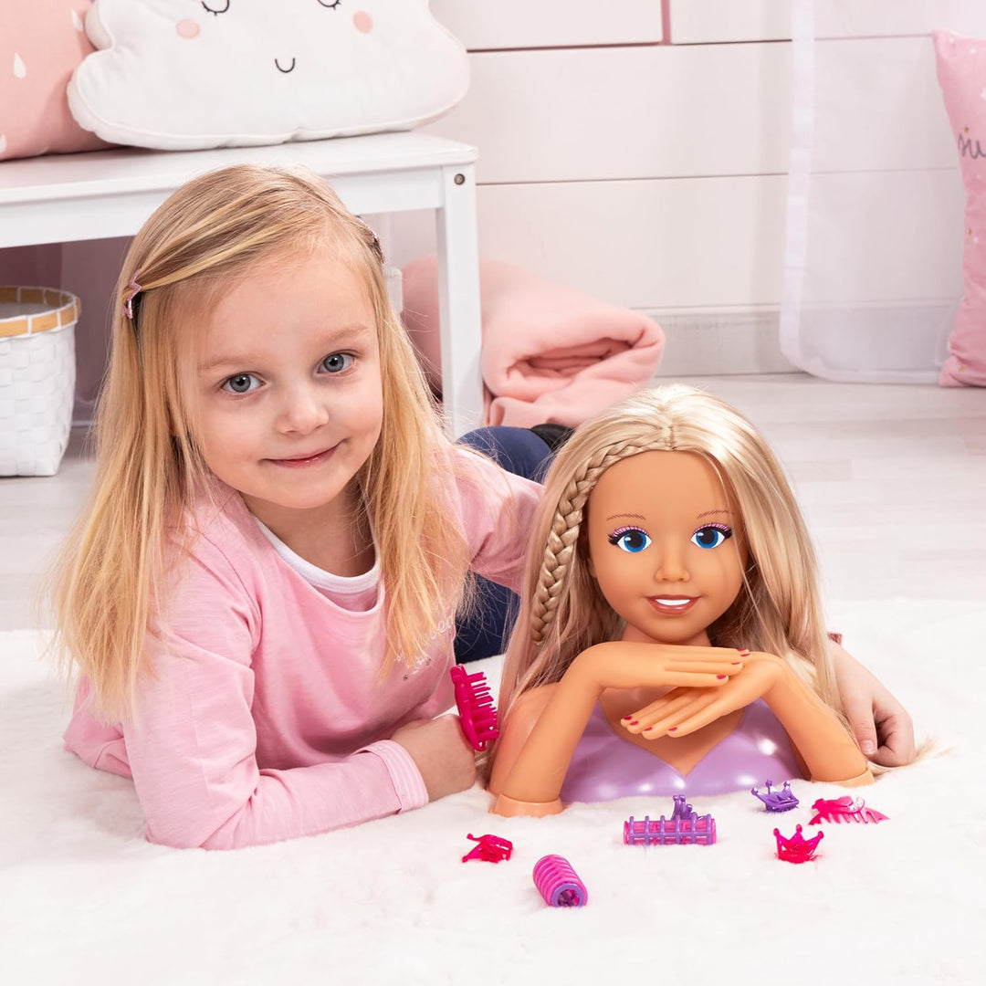 Bayer Design 90025AC Lisa Top Model Frisierkopf Schminkkopf, Puppenkopf mit Haarzubehör, Händen, Mak