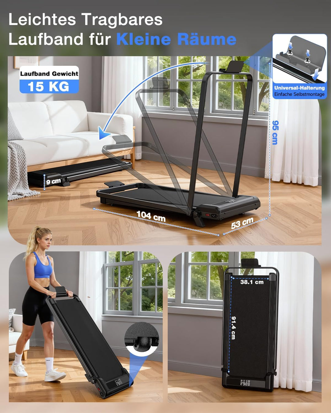 HomeFitnessCode Laufband mit Neigung - Walking Pad Laufpad für Zuhause Klein Mini Walkpad mit Steigu