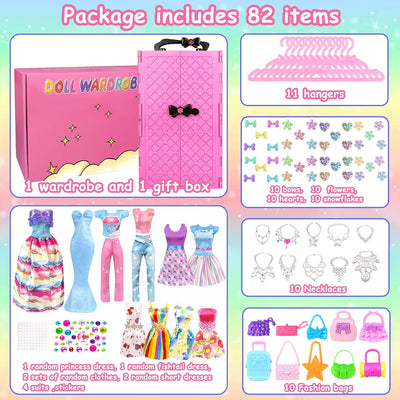 92 Stück Kleidung Schmuck Zubehör für Puppen Kleiderschrank für 11,5 Zoll Puppe - Modedesign Puppen