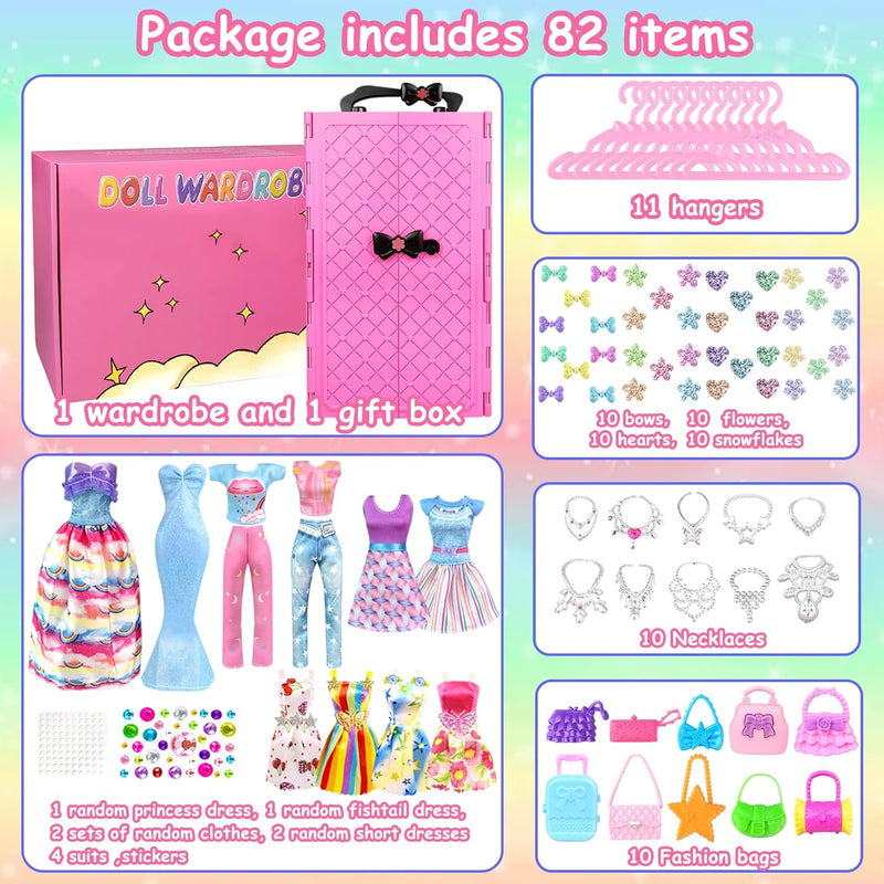 92 Stück Kleidung Schmuck Zubehör für Puppen Kleiderschrank für 11,5 Zoll Puppe - Modedesign Puppen