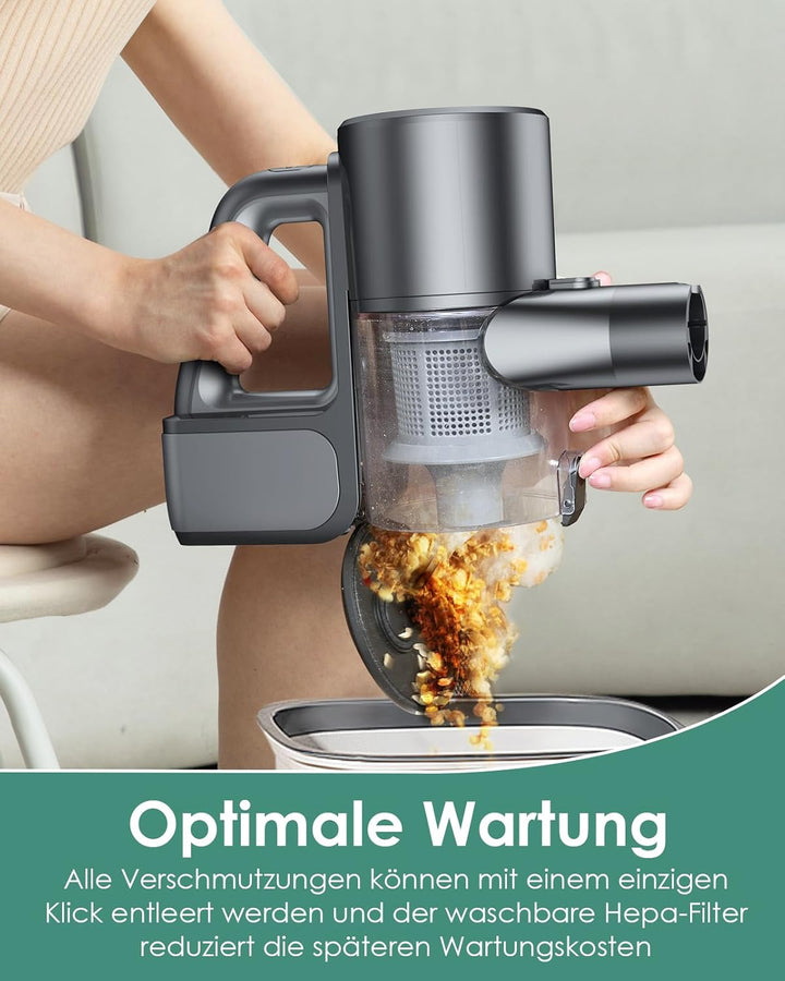 VersLife Akku Staubsauger Kabellos, 500W/45KPA Stabstaubsauger mit LED-Display und grüne Frontleucht