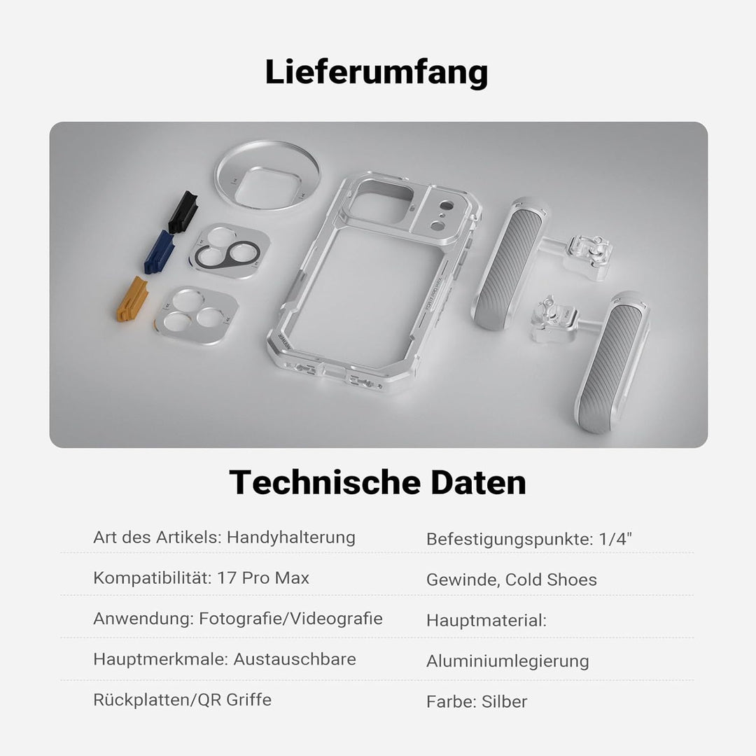 NEEWER 17 Pro Max Käfig Cage Video Rig Handy Stabilisator Set kompatibel mit iPhone 17 Pro Max mit 6