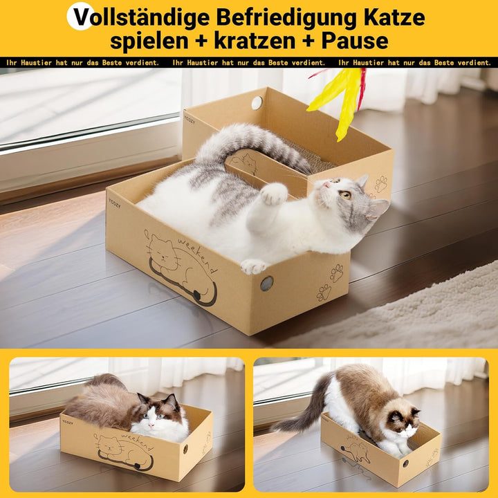 Ycozy Kratzbrett Katze mit 2 Box und 6 Kratzbrettern, Gross Doppelseitige Kratzpappe für Katzen Hoch