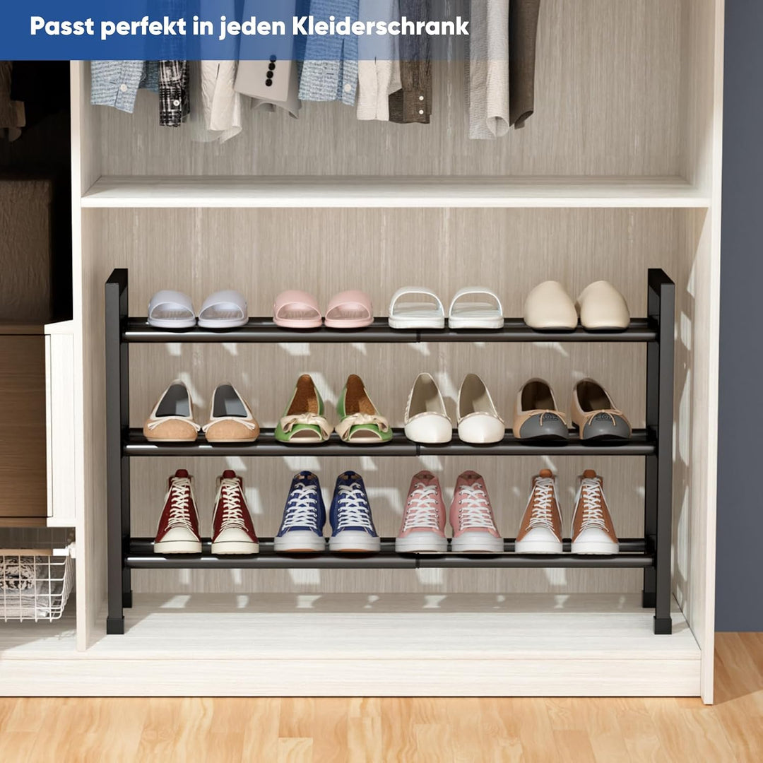 Schuhregal Platzsparend, 3 Etagen Schuhablage Ausziehbar 46.7-83.8cm | Schuhaufbewahrung Metall für