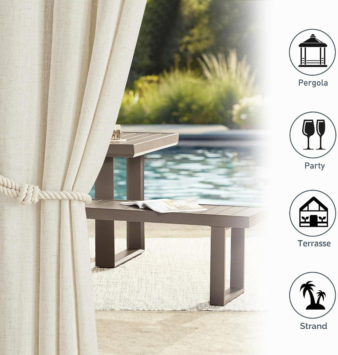 PONY DANCE Leinen Outdoor Gardinen Boho 1er Set H 243 x B 254 cm Outdoorvorhang Wasserdicht Extra Br