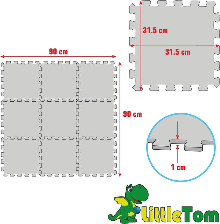 LittleTom Spielmatte Baby Puzzlematte - 9 Matten je 30x30x1 cm Krabbelmatte 90x90 cm Bodenmatte Kind