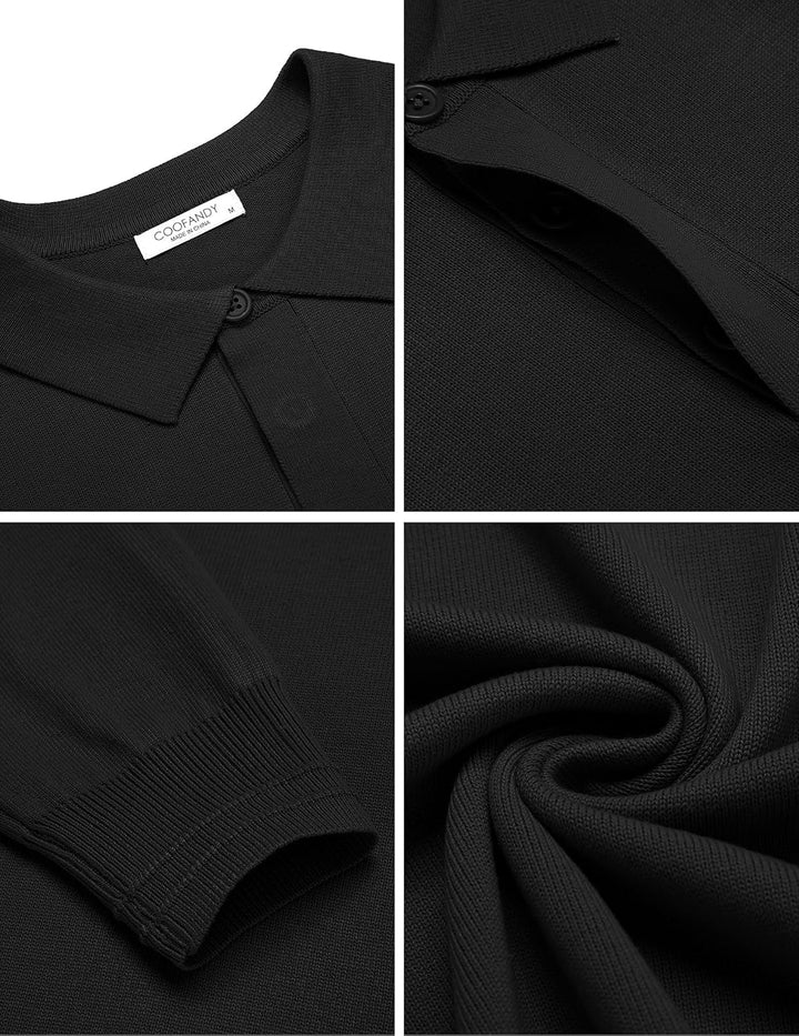 COOFANDY Polo Pullover Herren Strick Poloshirt Langarm Strickpullover mit Polokragen Business Pullov