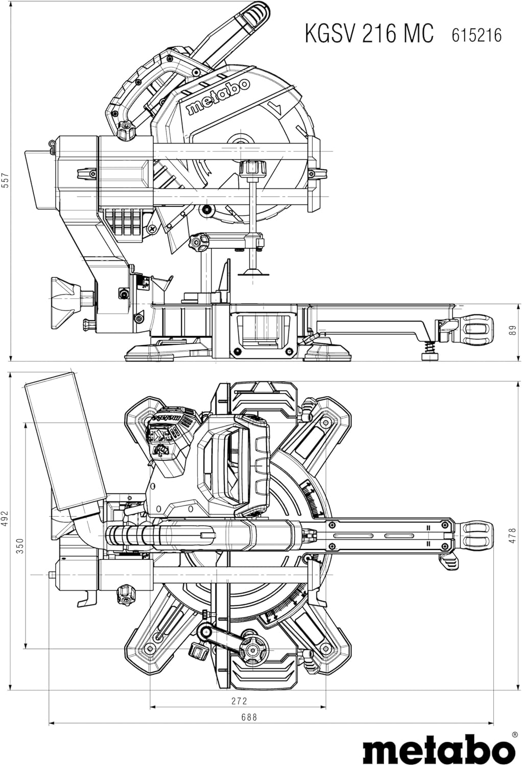 metabo Kappsäge KGSV 216 MC - 1200 W, 216 mm Sägeblatt - Mit Zugfunktion, LED-Schnittlinie, variable