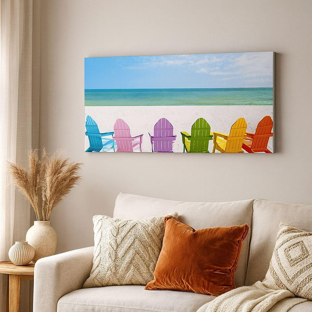 Wandbilder Dekoration Wohnzimmer Sunbed ufer florida Sommer Panorama Bilder auf Leinwand 120x50cm Le