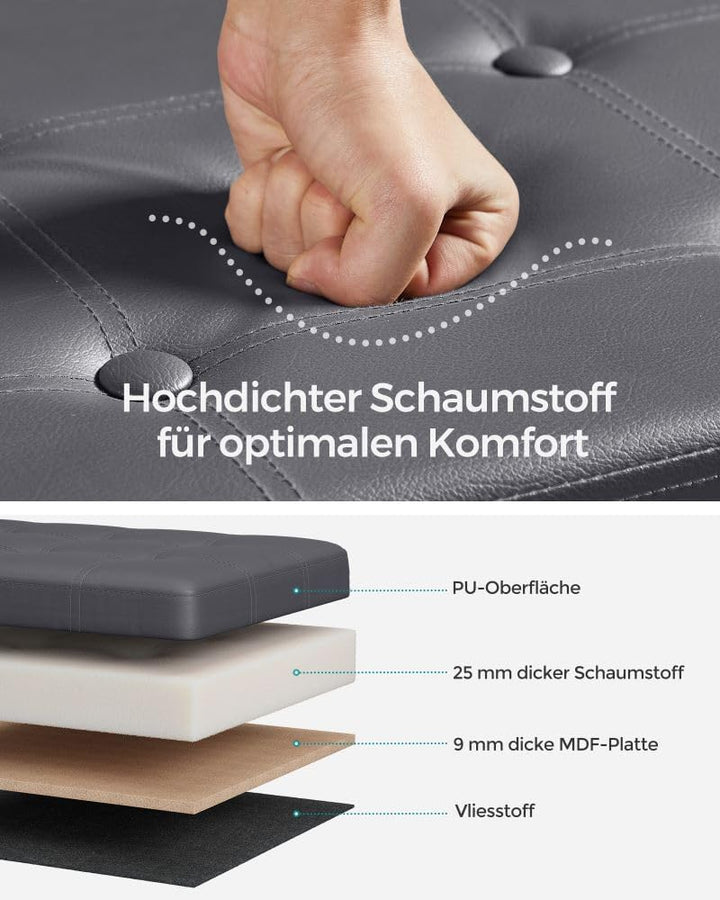 SONGMICS 76 cm Sitzbank mit Stauraum, Sitztruhe, Aufbewahrungsbox, Fusshocker, faltbar, gepolstert,