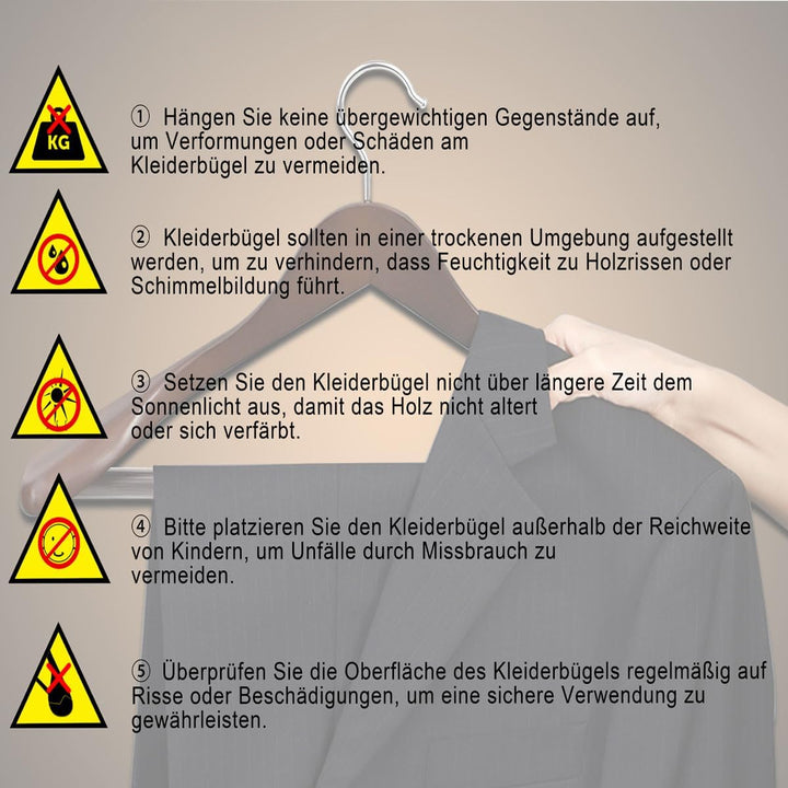 Kleiderbügel aus Holz 10 Stück, Holz Kleiderbügel für Anzug und Jacken, extra breiter Schulter mit H