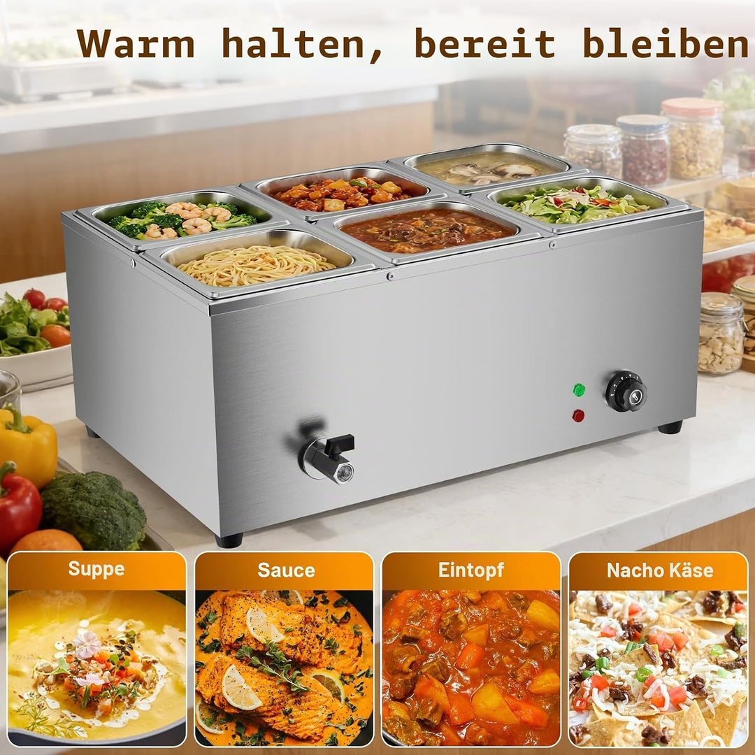 TAIMIKO Elektrisches Badezimmer, Edelstahl, 220 V, professionelle Speisew?rmer, Bain Marie mit 6 F?C